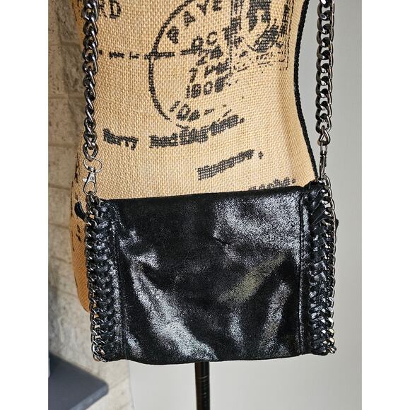 Vera Pella Italy Black Leather Chain Crossbody Purse Bag - Picture 9 of 10